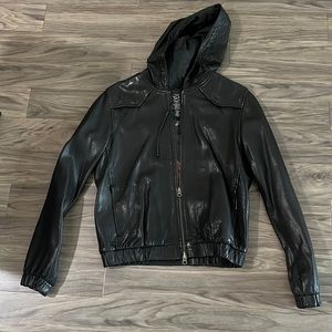Lucky Brand Hooded Leather Jacket
